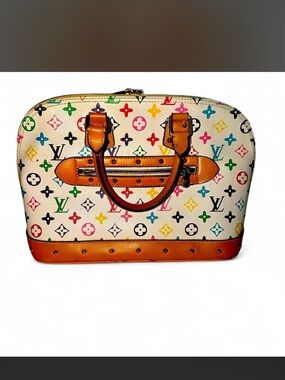 Multicolor Monogram handbag in White with gold studdedaccents